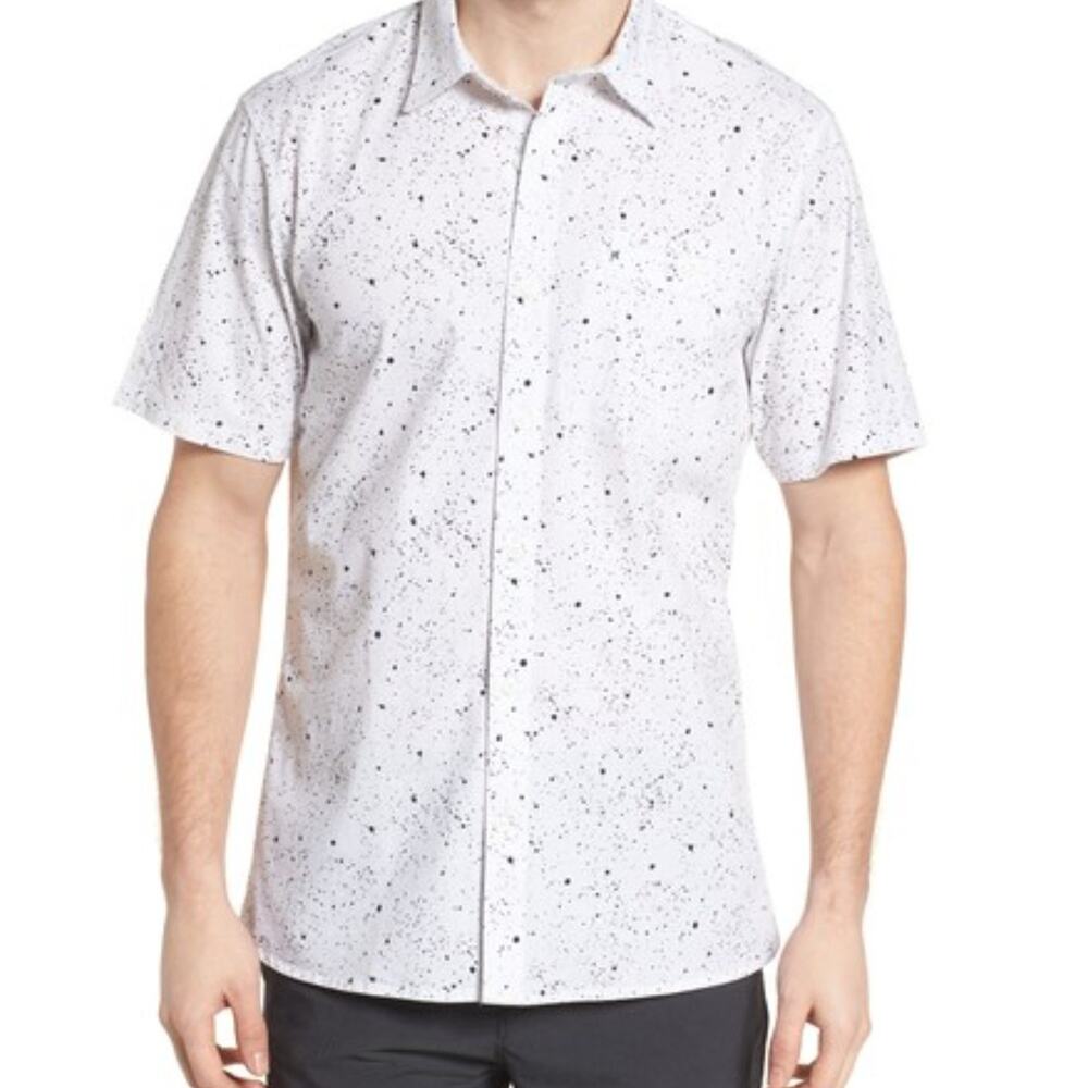 HURLEY Destroyer Button-Down Short-Sleeve Shirt AH4887 White/Black Men's SM NWT